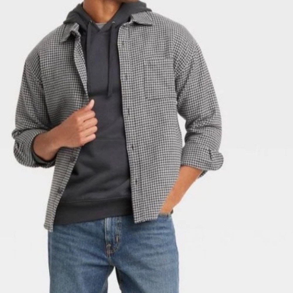 Goodiellow Men's Houndstooth Shirt Jacket - Grey-Black Large